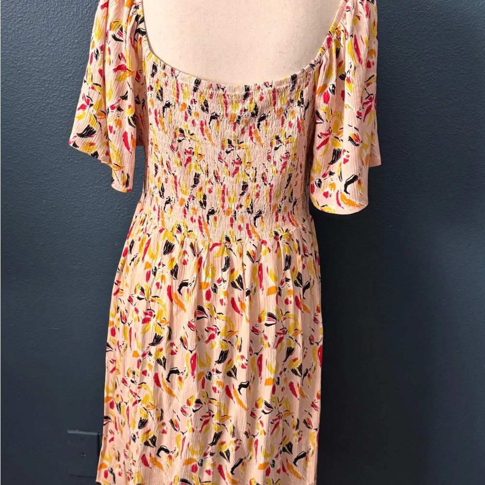 Market & Spruce Pink Floral Smocked Midi Dress with Yellow & Black Accents - Picture 3 of 6